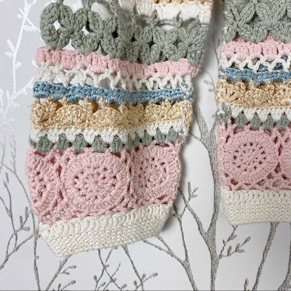 VINTAGE Cottage Crochet Open Knit Linen Blend Sweater Medium Spring Pastel - Picture 6 of 13